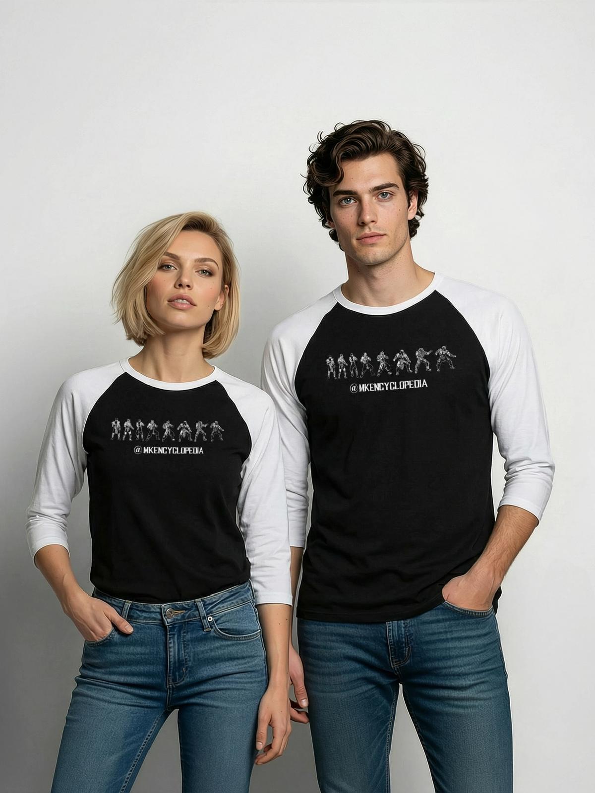 Evolution Sub Zero - Unisex Baseball T-Shirt - black/white - Front - AI Model Female 172 light (172cm) & AI Model Male 178 light (178cm)
