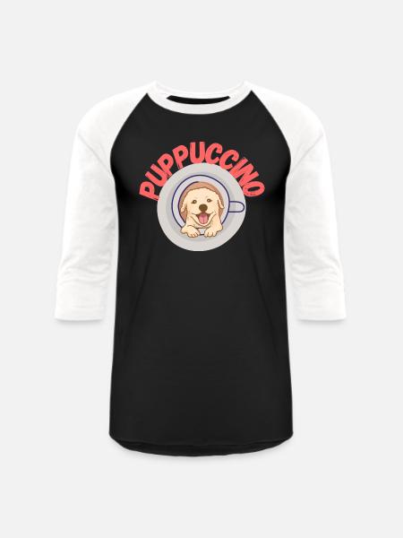 PUPPUCCINO , FUNNY COFFEE DOG - Unisex Baseball T-Shirt - black/white