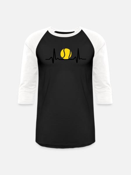Tennis ECG, Heartbeat & Tennis Ball - Unisex Baseball T-Shirt - black/white