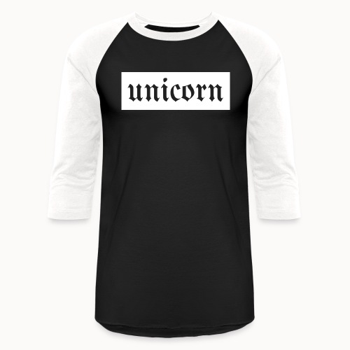 Gothic Unicorn Text White Background - Unisex Baseball T-Shirt