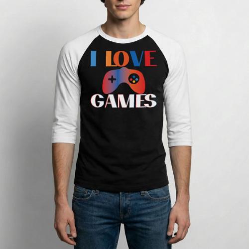 I Love Games Rainbow Controller - Unisex Baseball T-Shirt