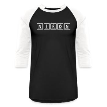 Nikon Periodic Table - Unisex Baseball T-Shirt - black/white - Front - AI Model Female 172 light (172cm) & AI Model Male 178 light (178cm)