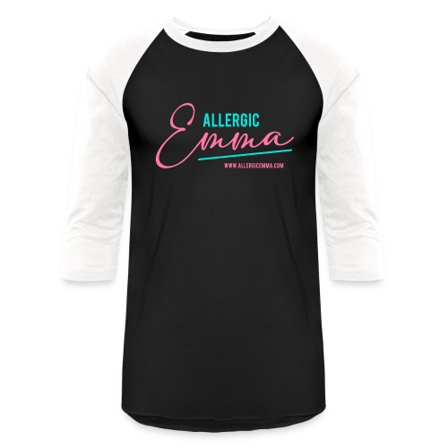 Official Allergic Emma Logo with Website - Unisex Baseball T-Shirt