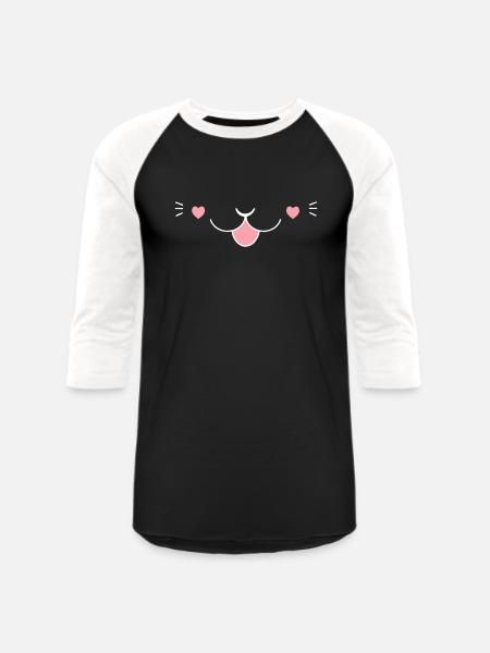 Cute Cat Face - Unisex Baseball T-Shirt - black/white