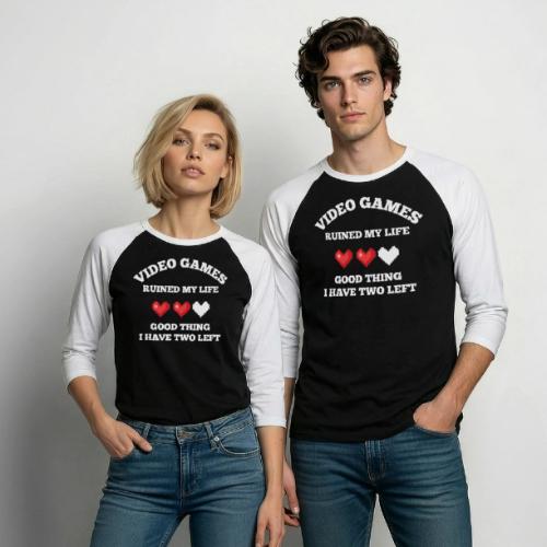 Video Games Ruined My Life (2 Hearts Left) - Unisex Baseball T-Shirt