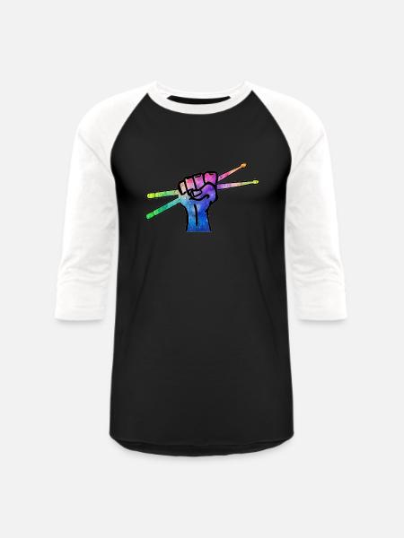 Drumsticks Fist Drummer Design - Unisex Baseball T-Shirt - black/white
