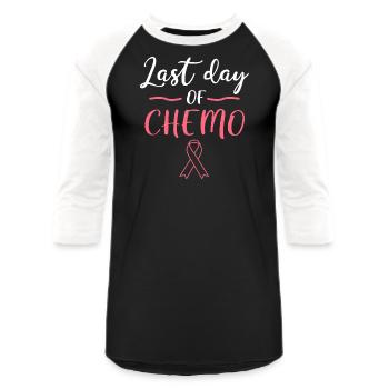 Pink Ribbon Last Day Of Chemo Breast Cancer - Unisex Baseball T-Shirt - black/white - Front - AI Model Female 172 light (172cm) & AI Model Male 178 light (178cm)