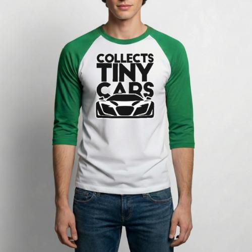 Collects Tiny Cars - Black and White - Unisex Baseball T-Shirt