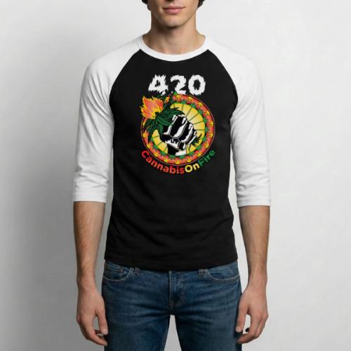 Whimsical 420 OnFire Time Weed Marijuana Design - Unisex Baseball T-Shirt