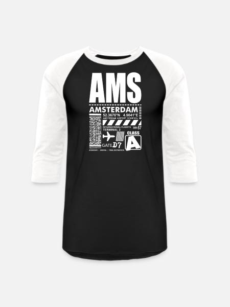 AMS Amsterdam Airport - Unisex Baseball T-Shirt - black/white