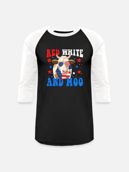 Red White and Moo - Unisex Baseball T-Shirt - black/white