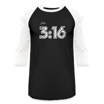 John 3 16 - Unisex Baseball T-Shirt - black/white - Front - AI Model Female 172 light (172cm) & AI Model Male 178 light (178cm)