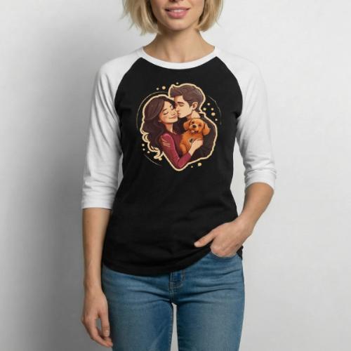 Couple with Dog - Unisex Baseball T-Shirt
