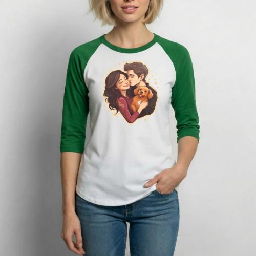 Couple with Dog - Unisex Baseball T-Shirt