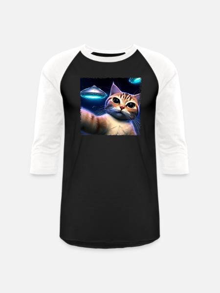 Cat selfie with UFO - Unisex Baseball T-Shirt - black/white