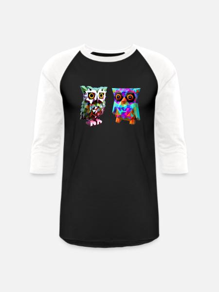 Polygon owls - Unisex Baseball T-Shirt - black/white