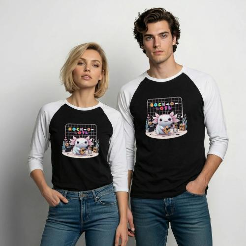 Cute Axolotl Musician: Musical Amphibian Creature - Unisex Baseball T-Shirt