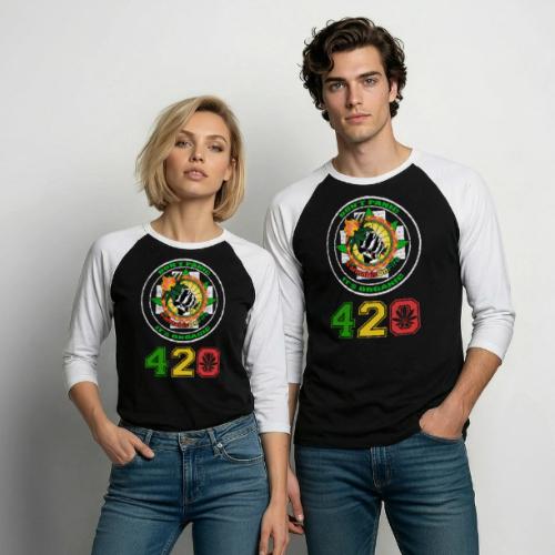 Playful 420 On Fire Organic Weed Marijuana Design - Unisex Baseball T-Shirt