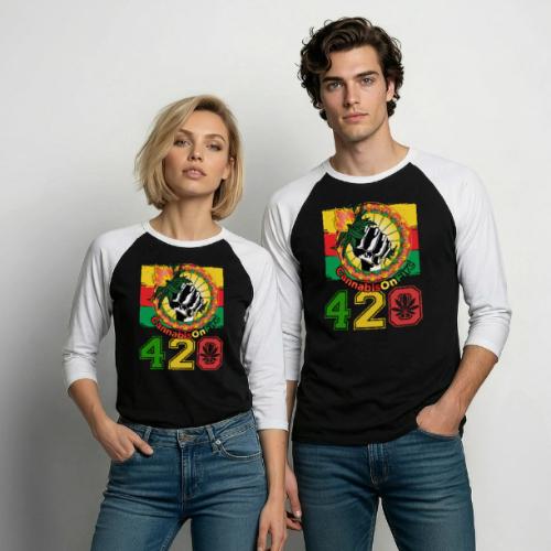 Antic 420 OnFire Herb Weed Marijuana Design - Unisex Baseball T-Shirt