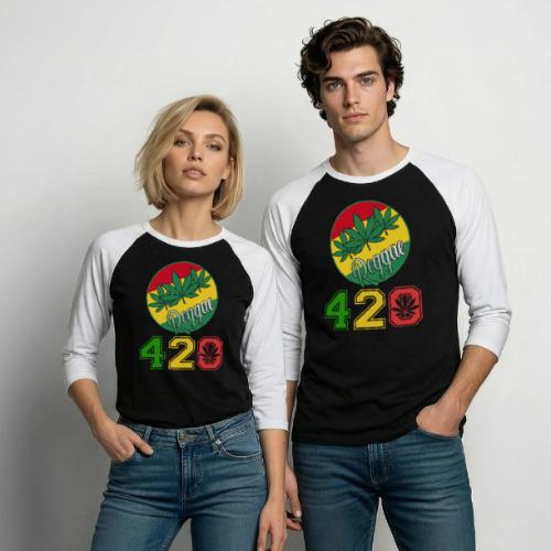 Lively 420 Reggae Ganja Weed Marijuana Design - Unisex Baseball T-Shirt