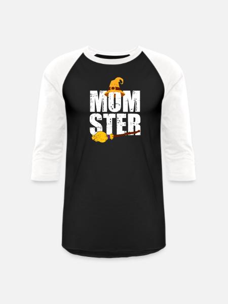 Momster Broom Halloween - Unisex Baseball T-Shirt - black/white