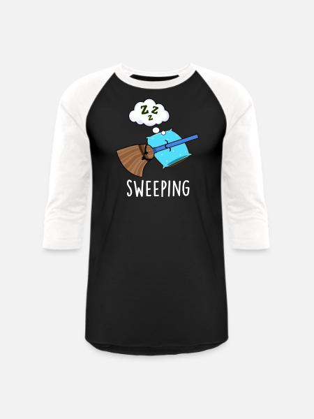 Sweeping Funny Sleeping Broom - Unisex Baseball T-Shirt - black/white