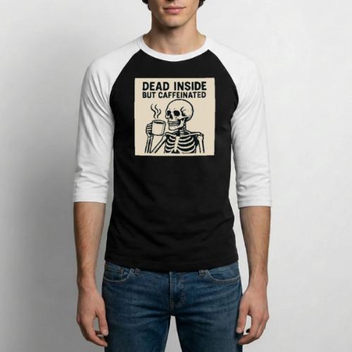 Skeleton Sipping Coffee - Unisex Baseball T-Shirt