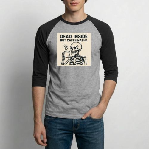 Skeleton Sipping Coffee - Unisex Baseball T-Shirt