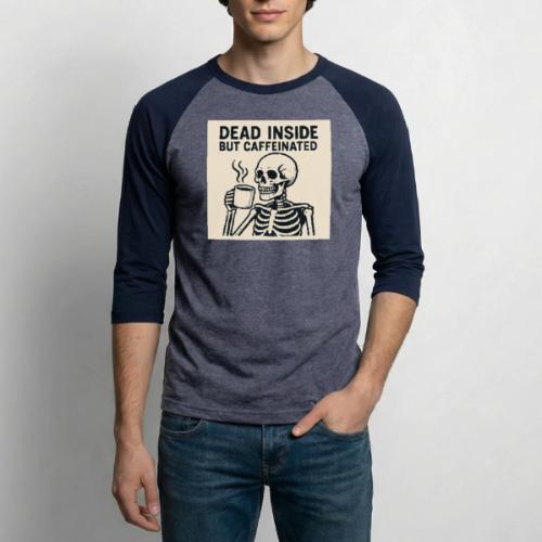 Skeleton Sipping Coffee - Unisex Baseball T-Shirt