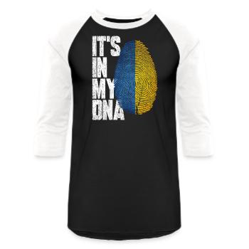 It's In My DNA Ukrainian Hispanic Ukraine Flag - Unisex Baseball T-Shirt - black/white - Front - AI Model Female 172 light (172cm) & AI Model Male 178 light (178cm)