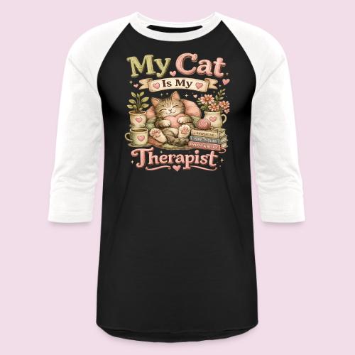 Flux Faux Embroidery My Cat Is My Therapist Design - Unisex Baseball T-Shirt