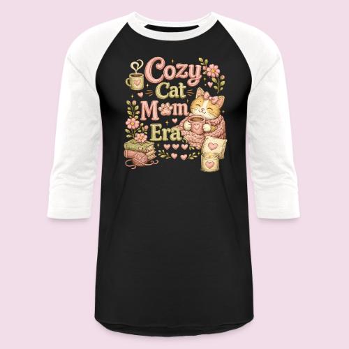 Cozy Cat Mom Era Faux Stitched Design - Unisex Baseball T-Shirt