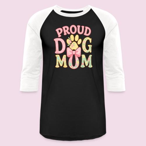 Proud Dog Mom Floral Paw Bow - Unisex Baseball T-Shirt