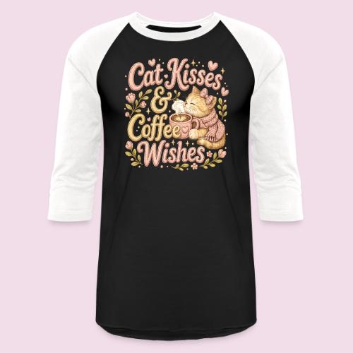 Cat Kisses & Coffee Wishes Faux Stitched - Unisex Baseball T-Shirt