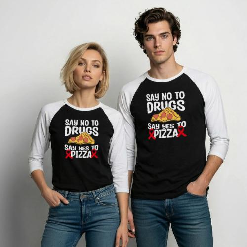 Red Ribbon Week Say No To Say Yes To PIzza T Shirt - Unisex Baseball T-Shirt