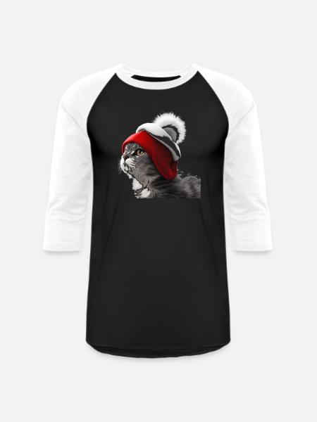 cat and hat - Unisex Baseball T-Shirt - black/white