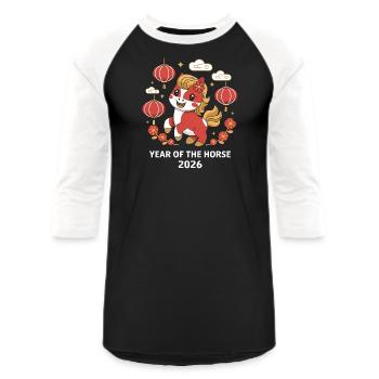 2026 Year Of The Horse - Unisex Baseball T-Shirt - black/white - Front - AI Model Female 172 light (172cm) & AI Model Male 178 light (178cm)