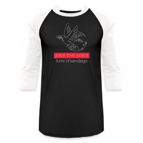 Grace. Love. Justice.- dove and earth graphic - Unisex Baseball T-Shirt