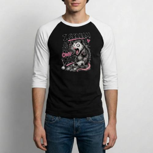 Funny Opossum Screaming Graphic Tee - Unisex Baseball T-Shirt