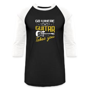 Guitar Design for a Guitar player - Unisex Baseball T-Shirt - black/white - Front - AI Model Female 172 light (172cm) & AI Model Male 178 light (178cm)