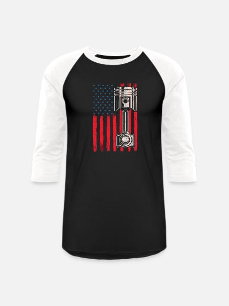 Piston American Flag - Unisex Baseball T-Shirt - black/white