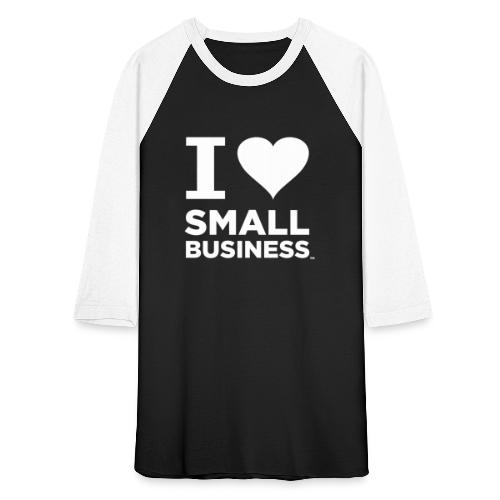 I Heart Small Business Logo (All White) - Unisex Baseball T-Shirt