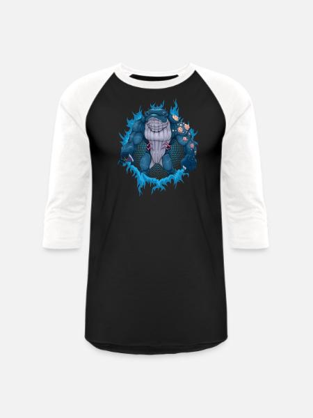 Whale Mutant With Halftone Background - Unisex Baseball T-Shirt - black/white
