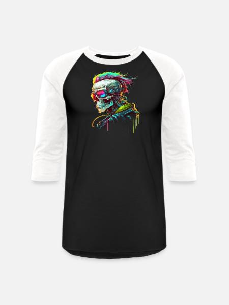 Cyberpunk Skull - Unisex Baseball T-Shirt - black/white