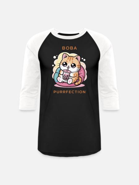 Boba Cat Purrfection - Unisex Baseball T-Shirt - black/white