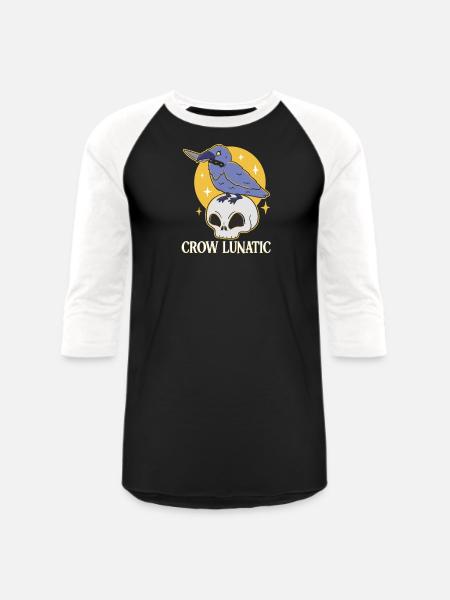CROW / RAVENS: Raven Lunatic - Unisex Baseball T-Shirt - black/white