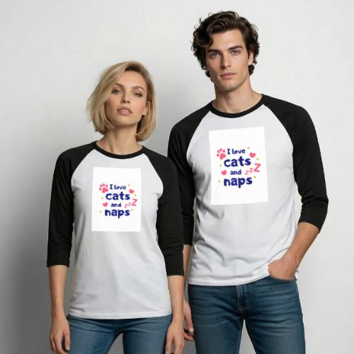I Love Cats and Naps - Unisex Baseball T-Shirt