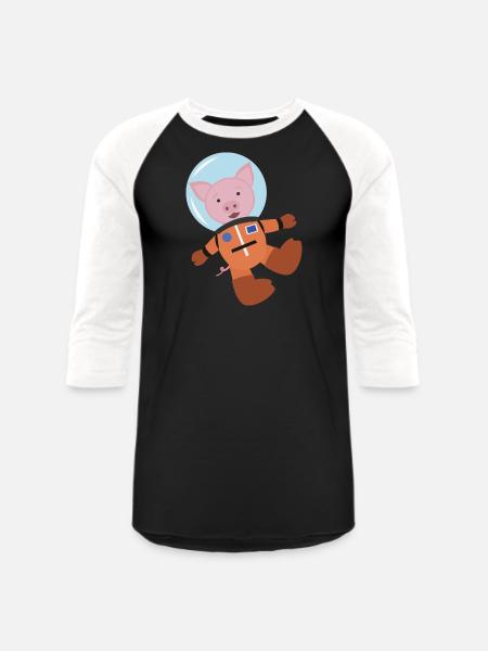 Pig In Space Suit - Unisex Baseball T-Shirt - black/white