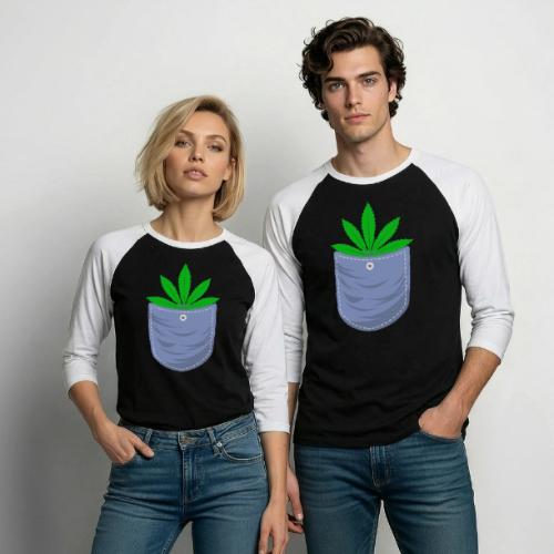 Jesting 420 Pocket Of Herb Weed Marijuana Design - Unisex Baseball T-Shirt