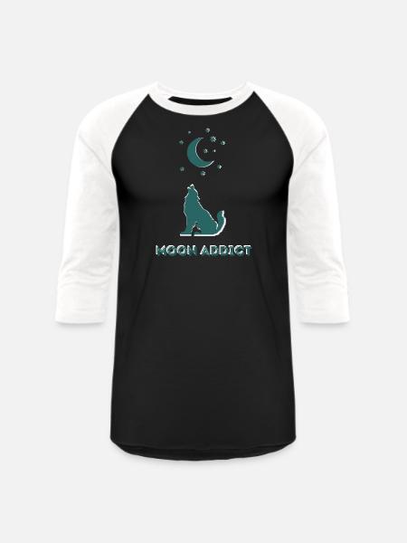 Moon Addict Howling Wolf - Unisex Baseball T-Shirt - black/white